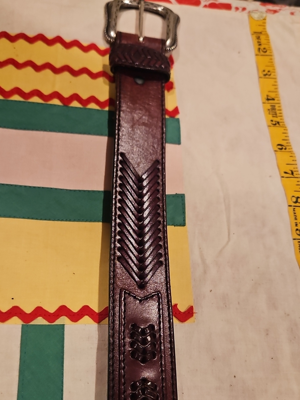 Wrangler Brown Leather Belt with Woven Detail Sz. 32